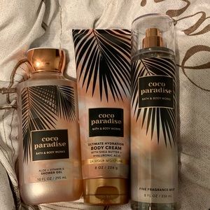 Brand new bath and bodyworks coco paradise 3 piece set